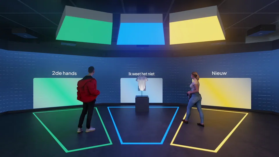 The three coloured floor zones with the light panels above