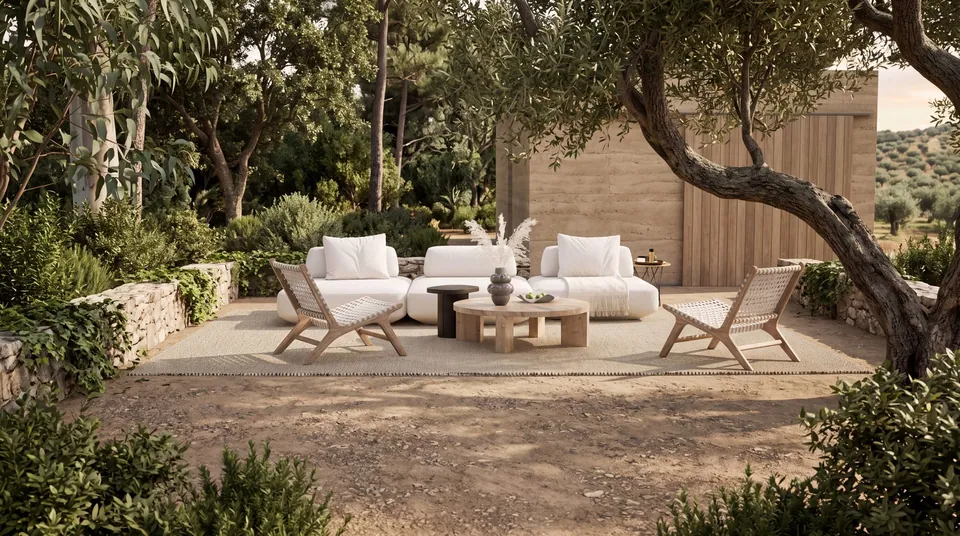 The same garden furniture on a generated Mediterranean terrace